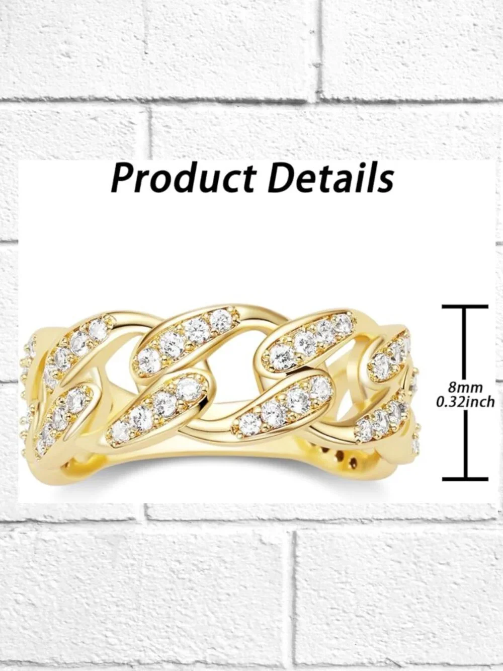 NWT! 14K Gold-Plated Ring with Cuban Chain Link Design and Inset CZ's - Size 7